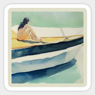 Woman Sunbathing on a Sailboat Sticker